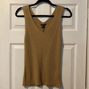Massimo Dutti V-neck Ribbed Gold Top